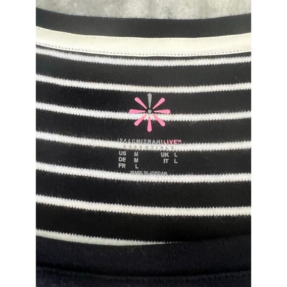 Isaac Mizrahi Live Black White Striped Knit Top Woman Size Medium Square Neck - Picture 4 of 8